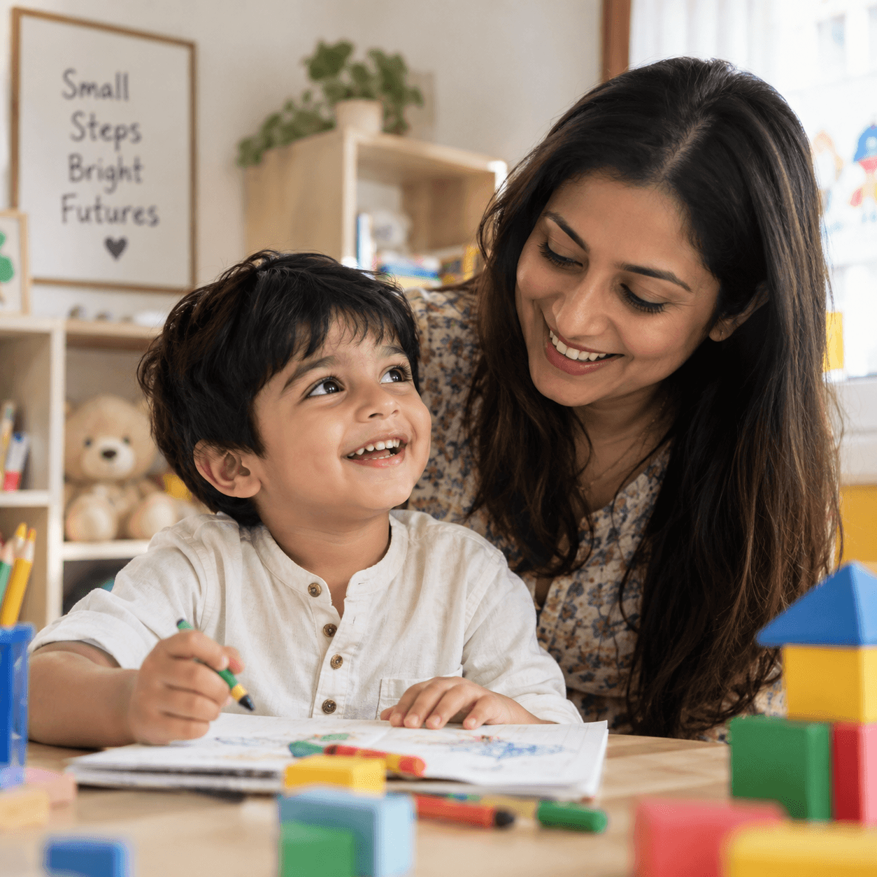 A parent helping their child with schoolwork